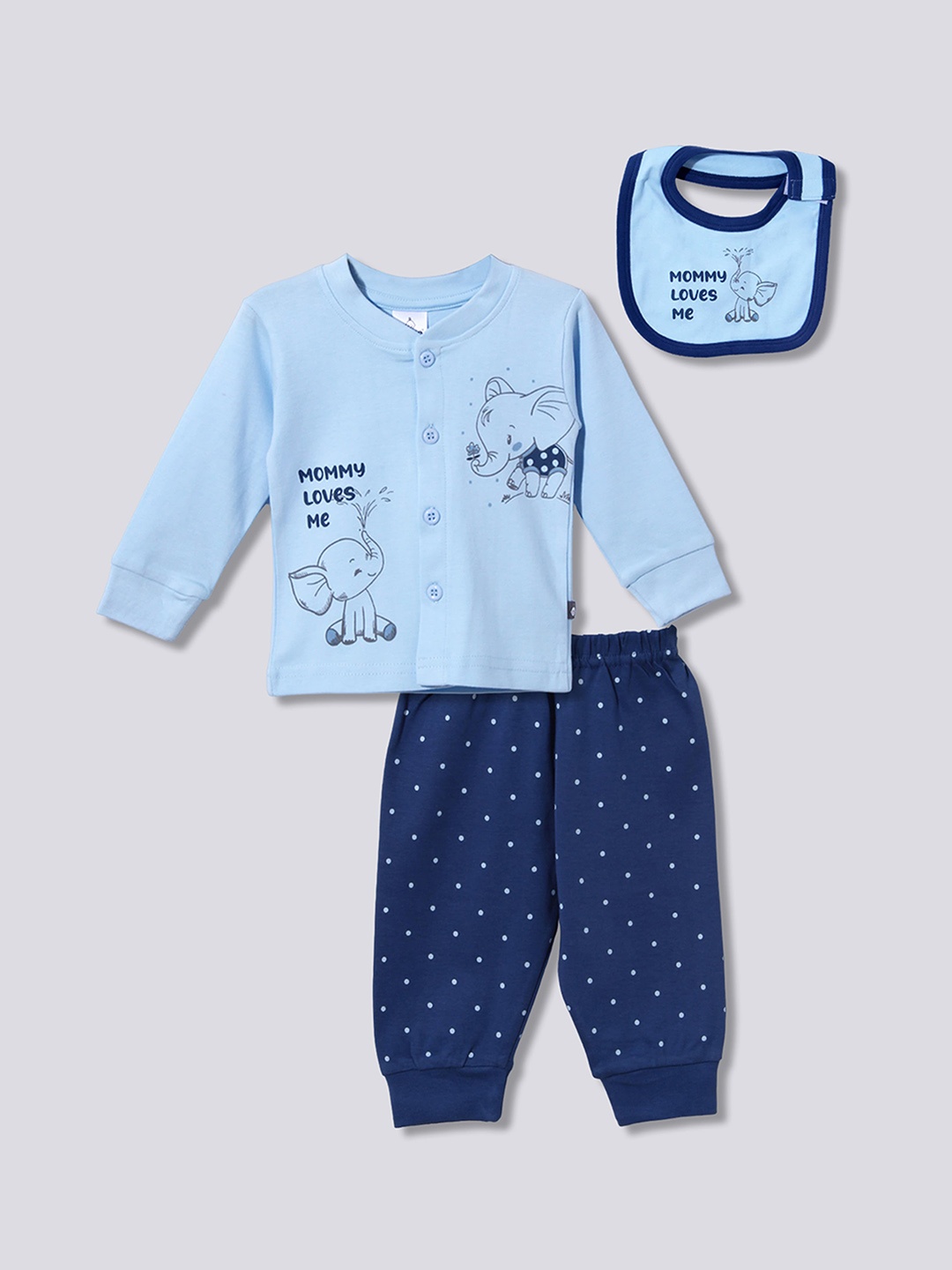 

Moms Love Infant Boys Printed Pure Cotton Shirt with Trousers & Bib, Blue