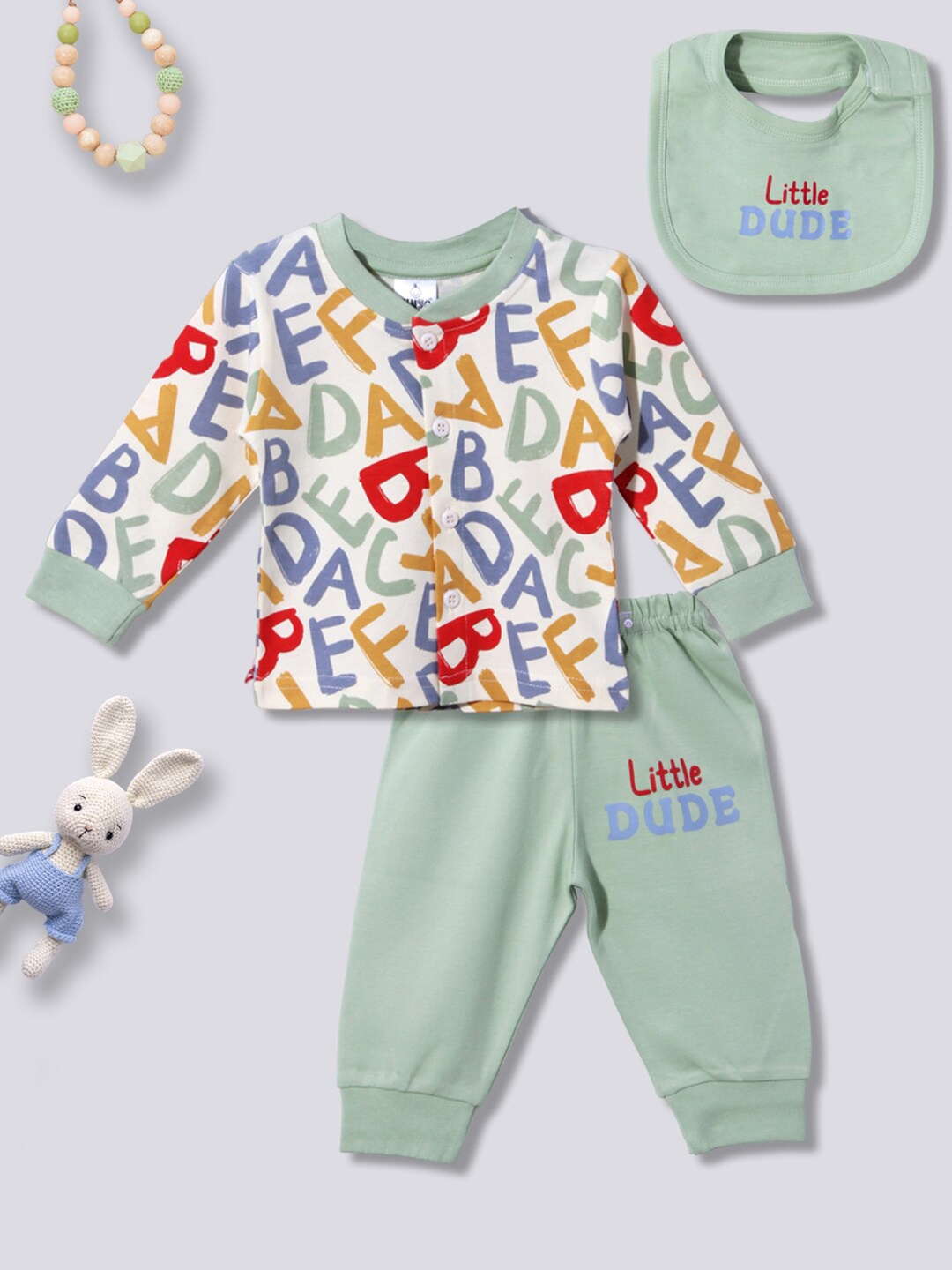 

Moms Love Boys Pure Cotton Printed Shirt With Trousers, Green