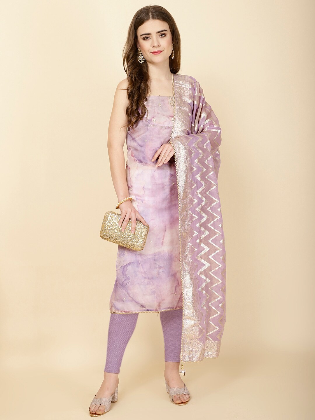 

Meena Bazaar Printed Unstitched Dress Material, Purple
