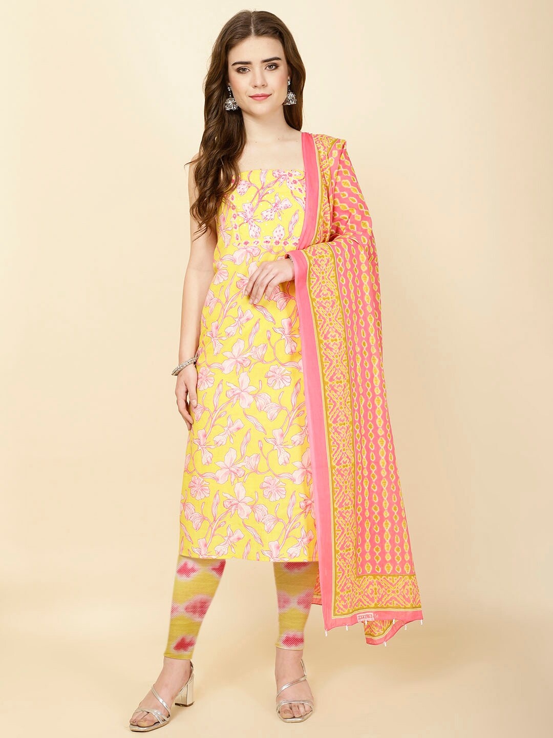 

Meena Bazaar Floral Printed Unstitched Dress Material, Yellow