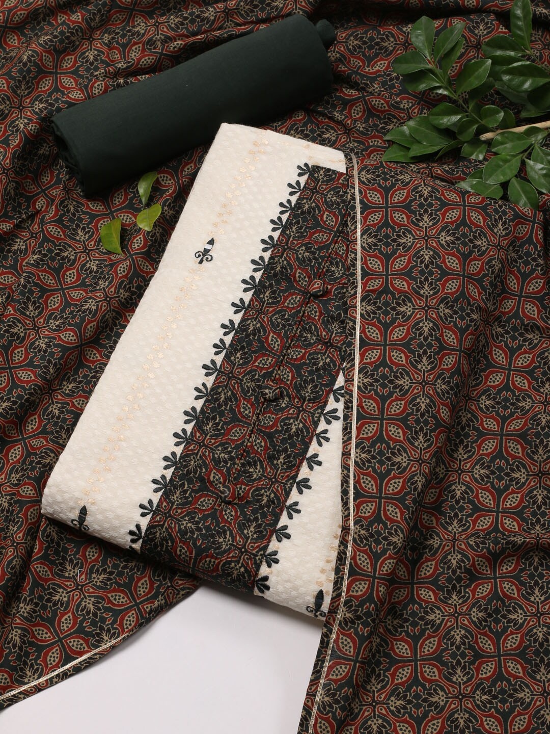 

Meena Bazaar Ethnic Motifs Printed Unstitched Dress Material, Cream