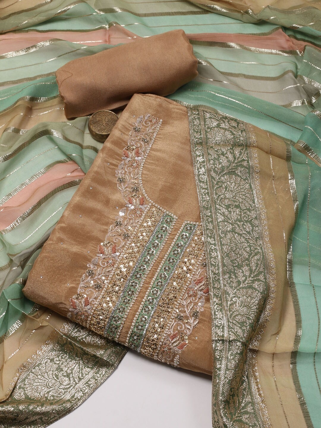 

Meena Bazaar Ethnic Motifs Embroidered Unstitched Dress Material, Gold