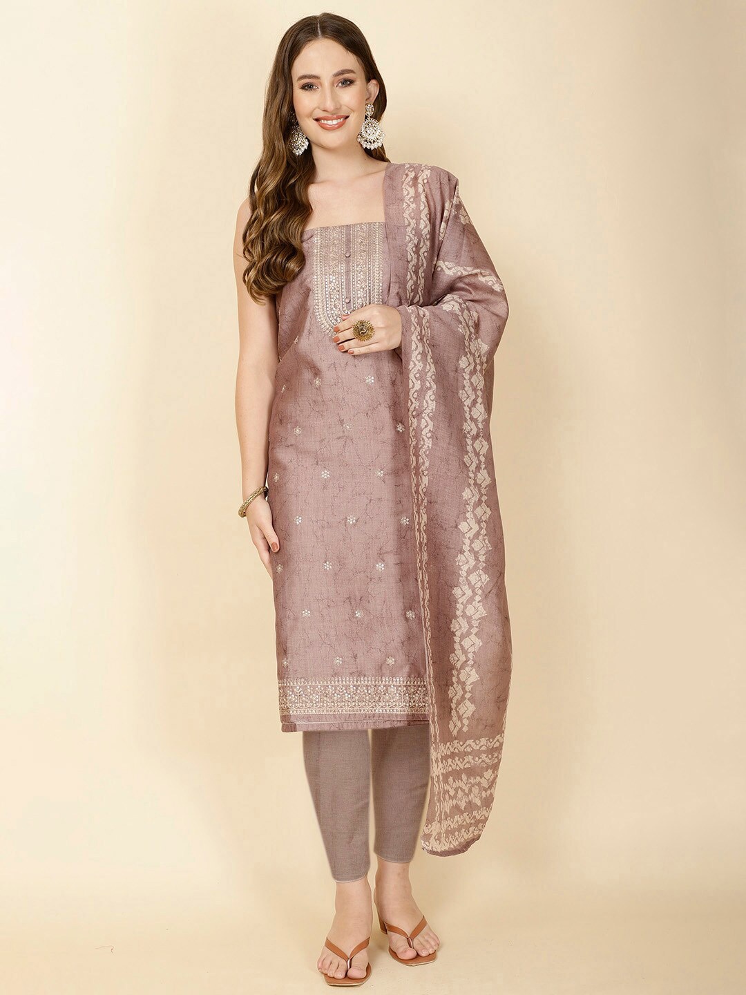 

Meena Bazaar Embroidered Art Silk Unstitched Dress Material, Grey