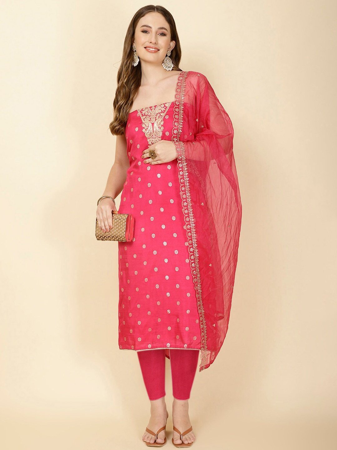 

Meena Bazaar Ethnic Embroidered Unstitched Dress Material, Magenta