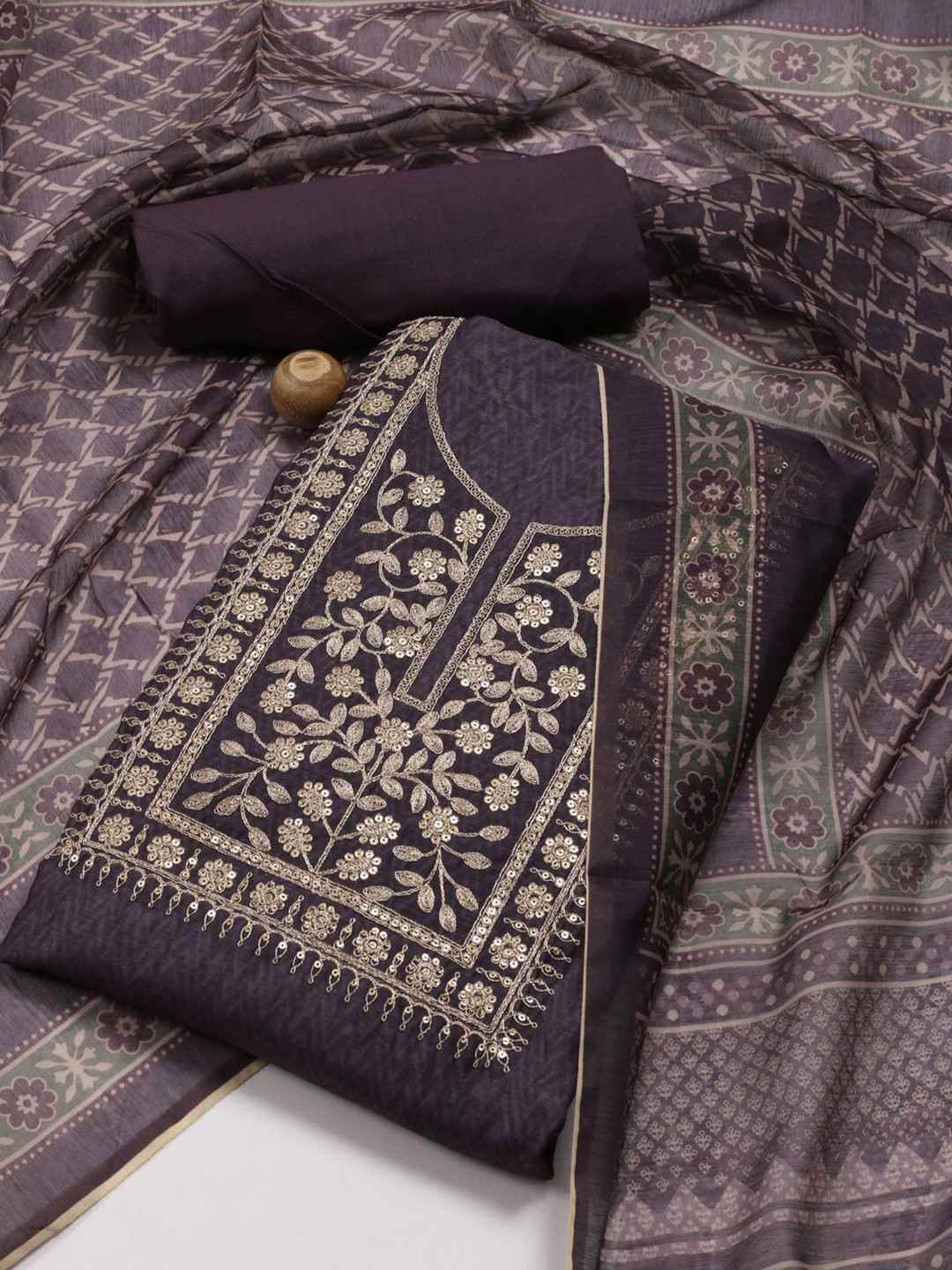 

Meena Bazaar Floral Printed Art Silk Unstitched Dress Material, Purple