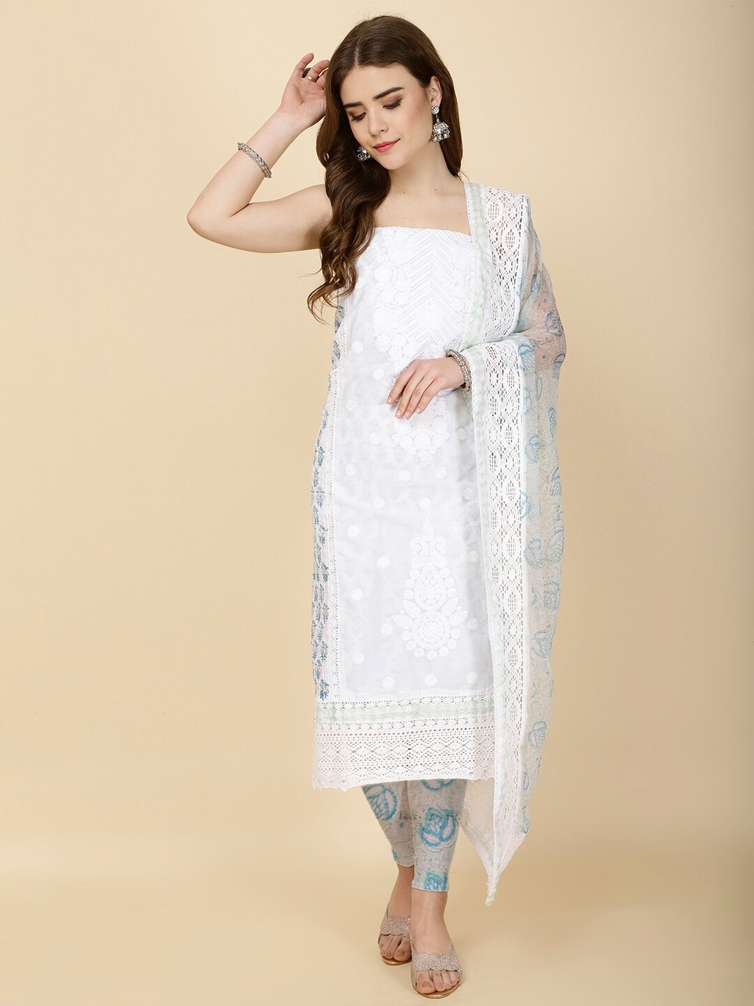 

Meena Bazaar Embroidered Unstitched Dress Material, Cream