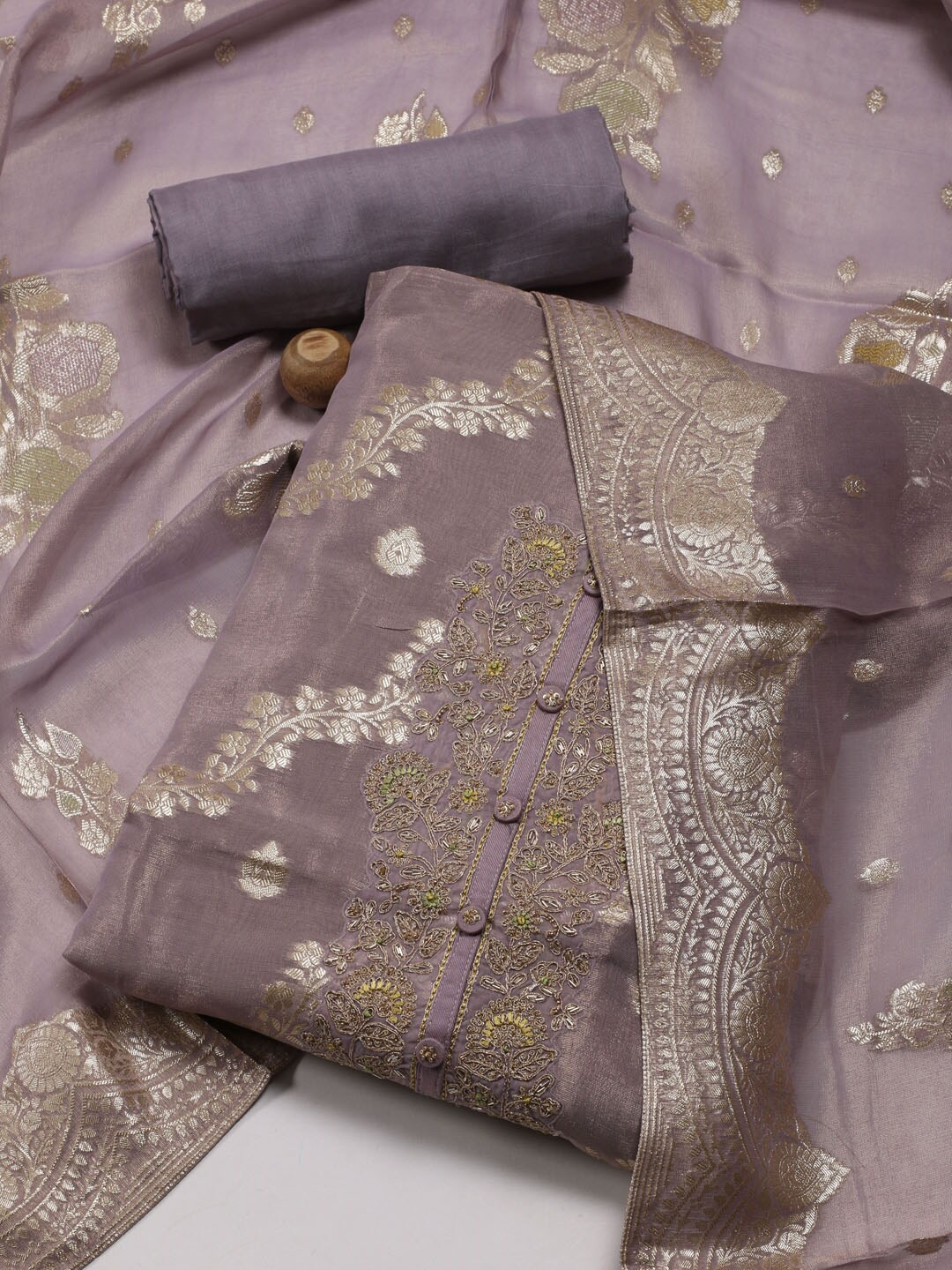 

Meena Bazaar Woven Design Art Silk Unstitched Dress Material, Lavender