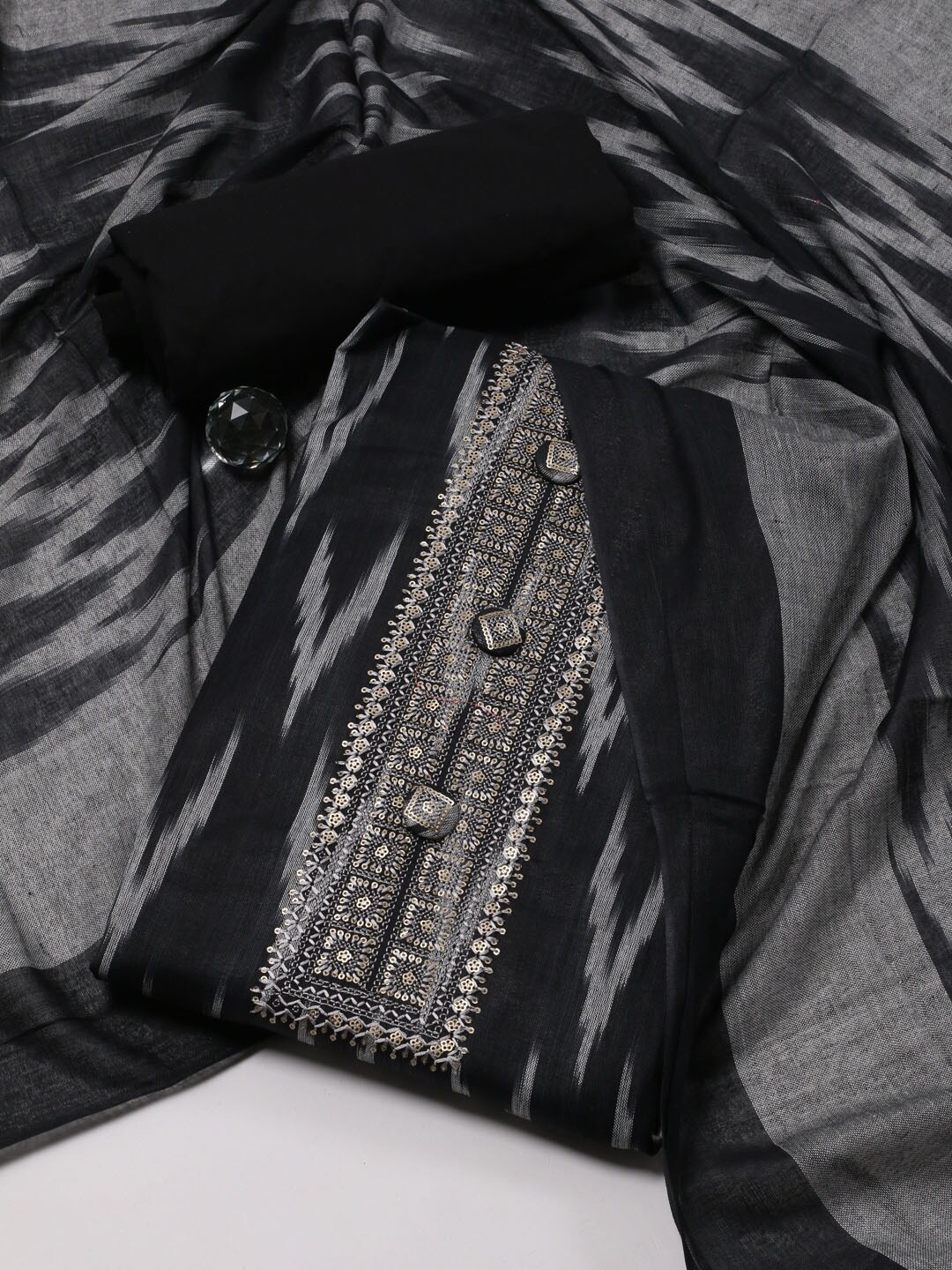 

Meena Bazaar Ethnic Motifs Woven Design Unstitched Dress Material, Black