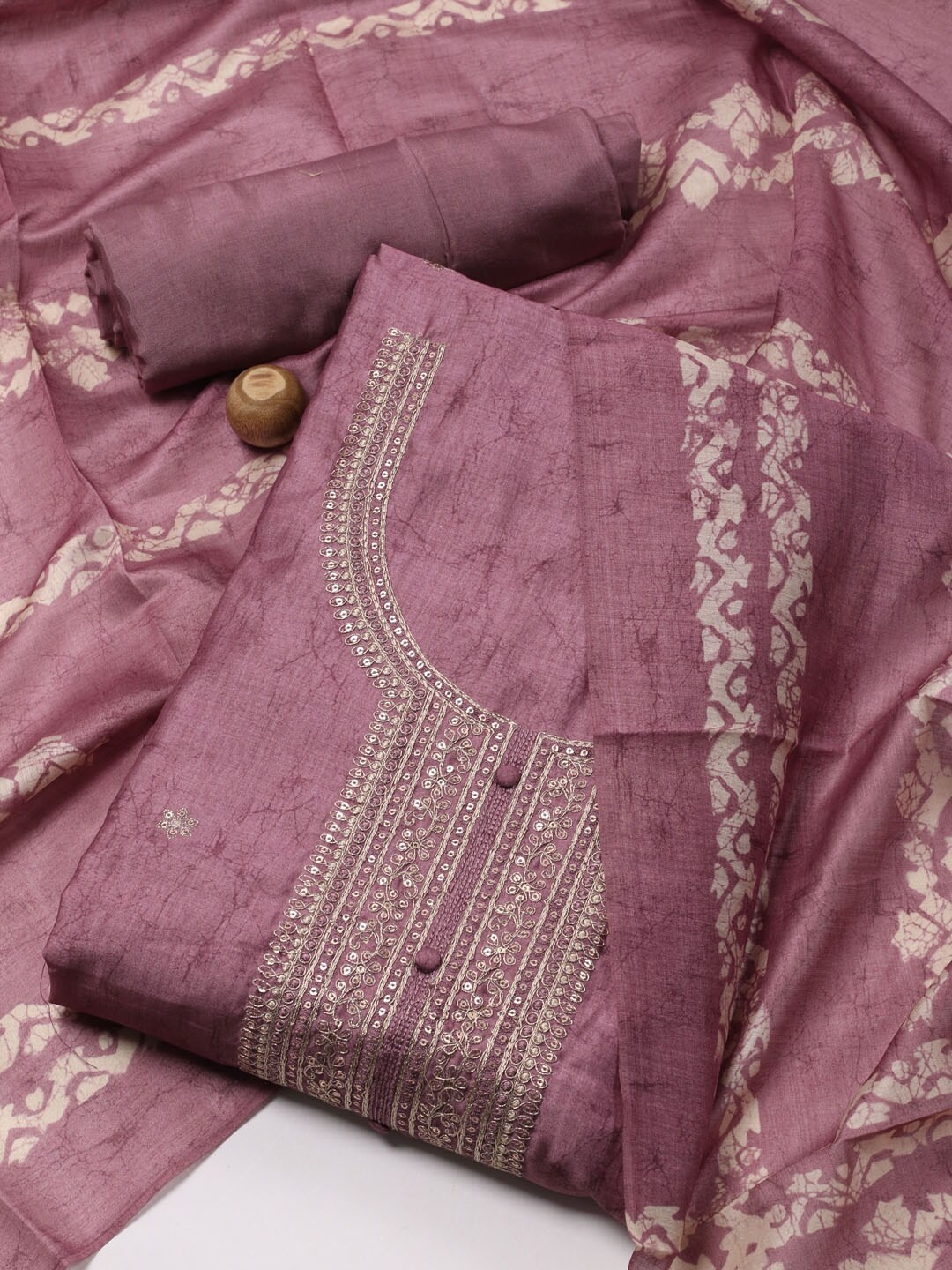 

Meena Bazaar Floral Embroidered Art Silk Unstitched Dress Material, Mauve