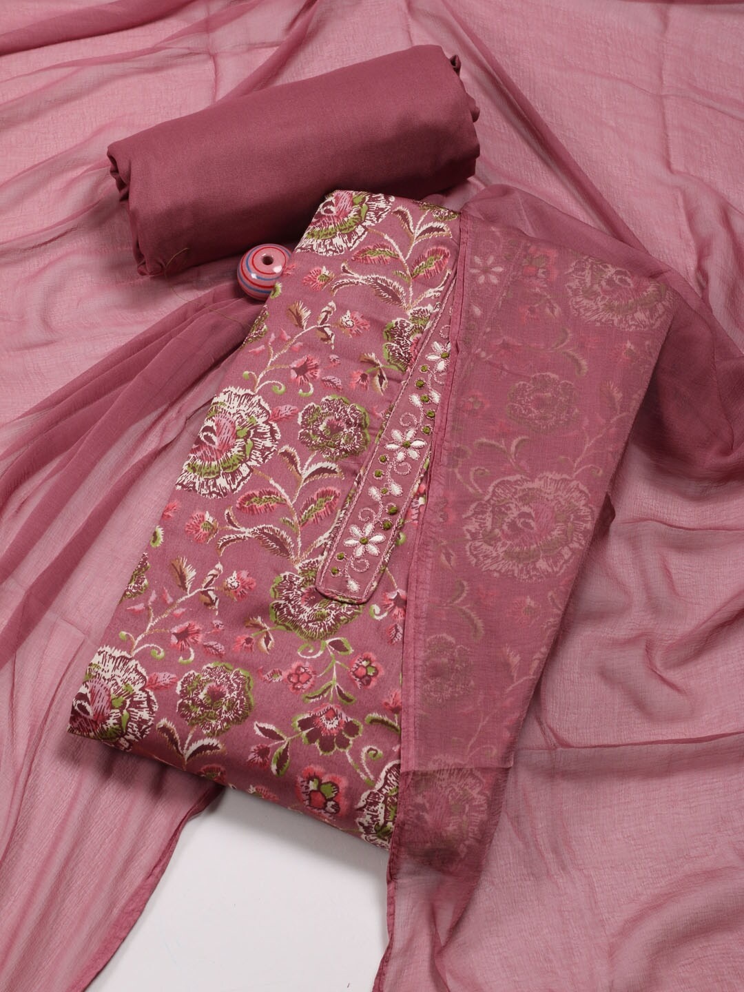 

Meena Bazaar Ethnic Motifs Embroidered Unstitched Dress Material, Mauve
