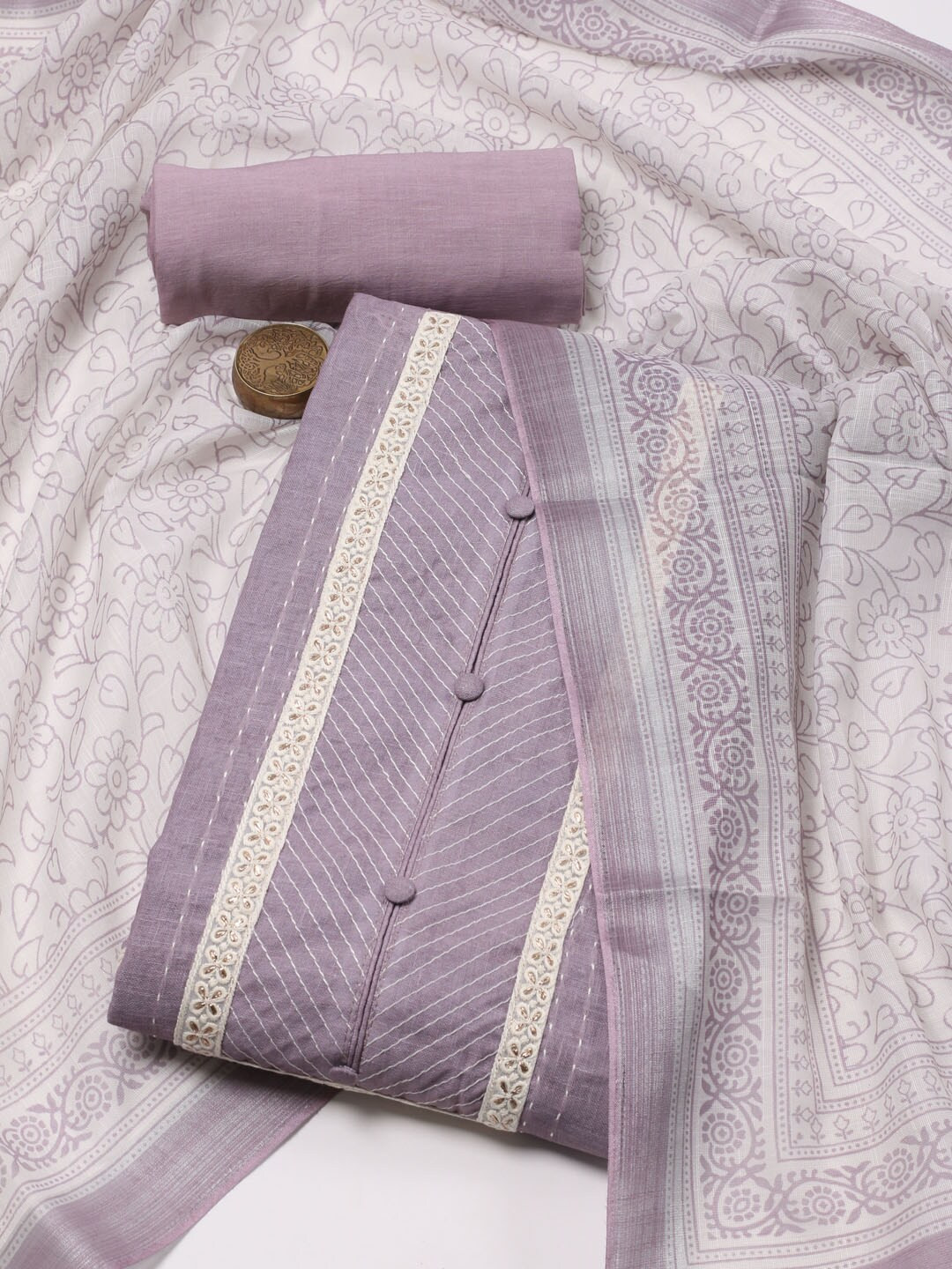 

Meena Bazaar Woven Design Linen Unstitched Dress Material, Lavender