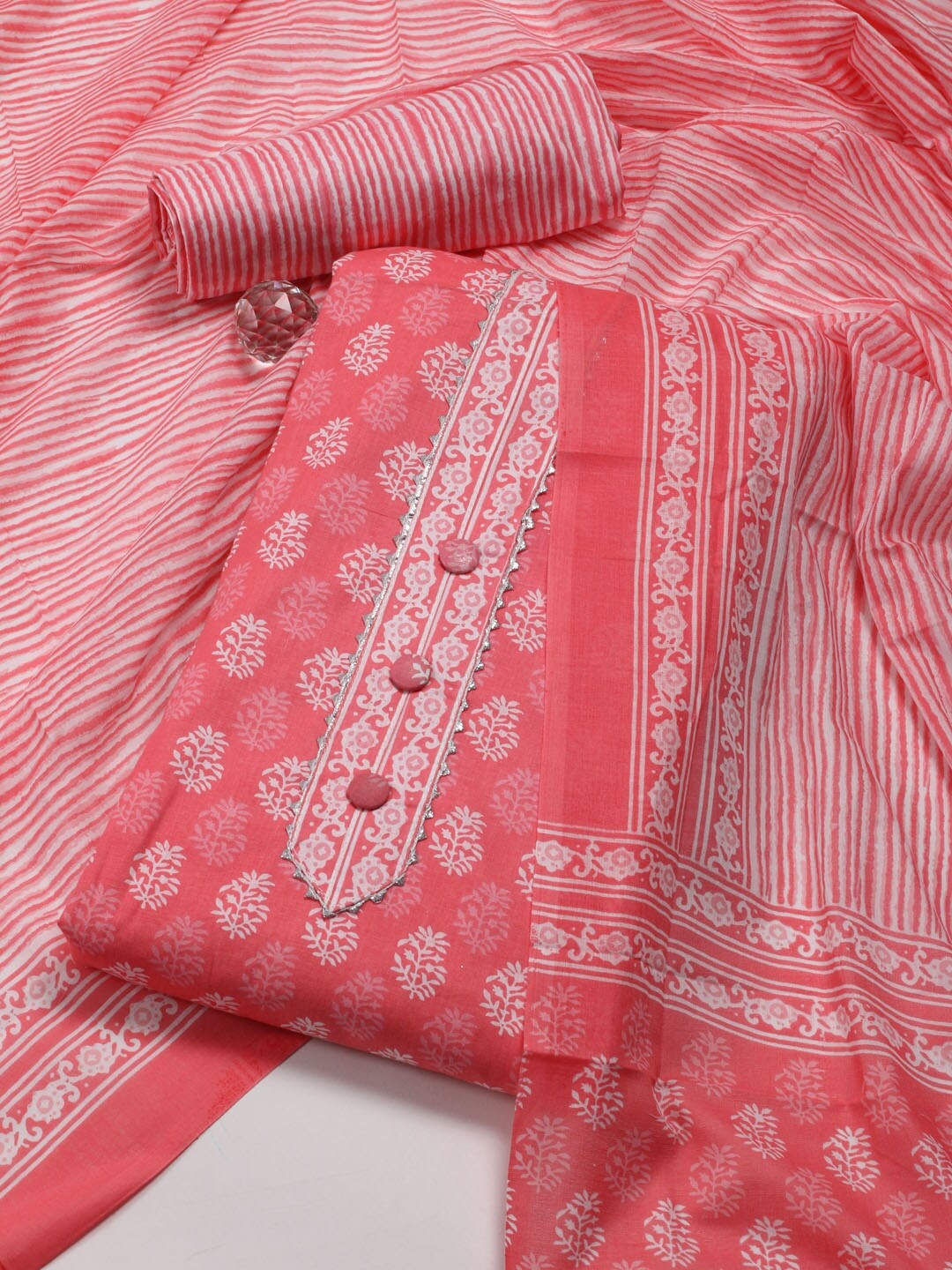 

Meena Bazaar Printed Unstitched Dress Material, Peach