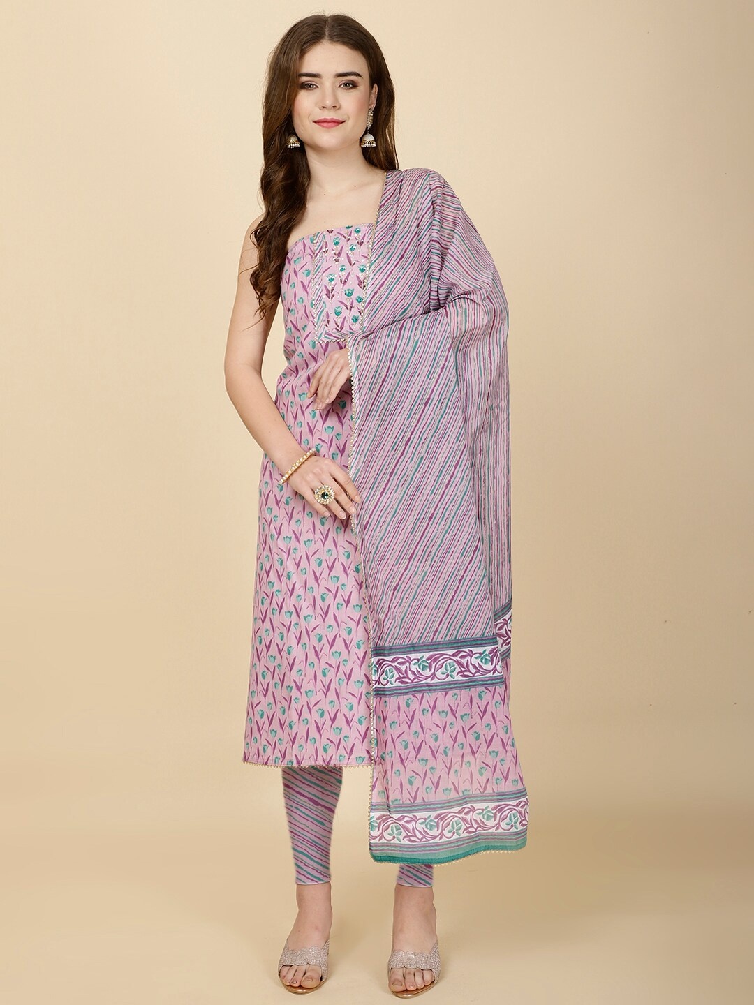 

Meena Bazaar Floral Printed Unstitched Dress Material, Purple