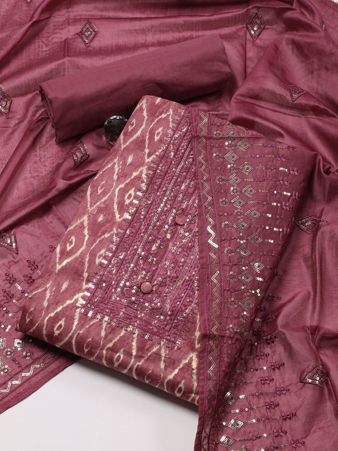 

Meena Bazaar Geometric Printed Sequinned Unstitched Dress Material, Burgundy