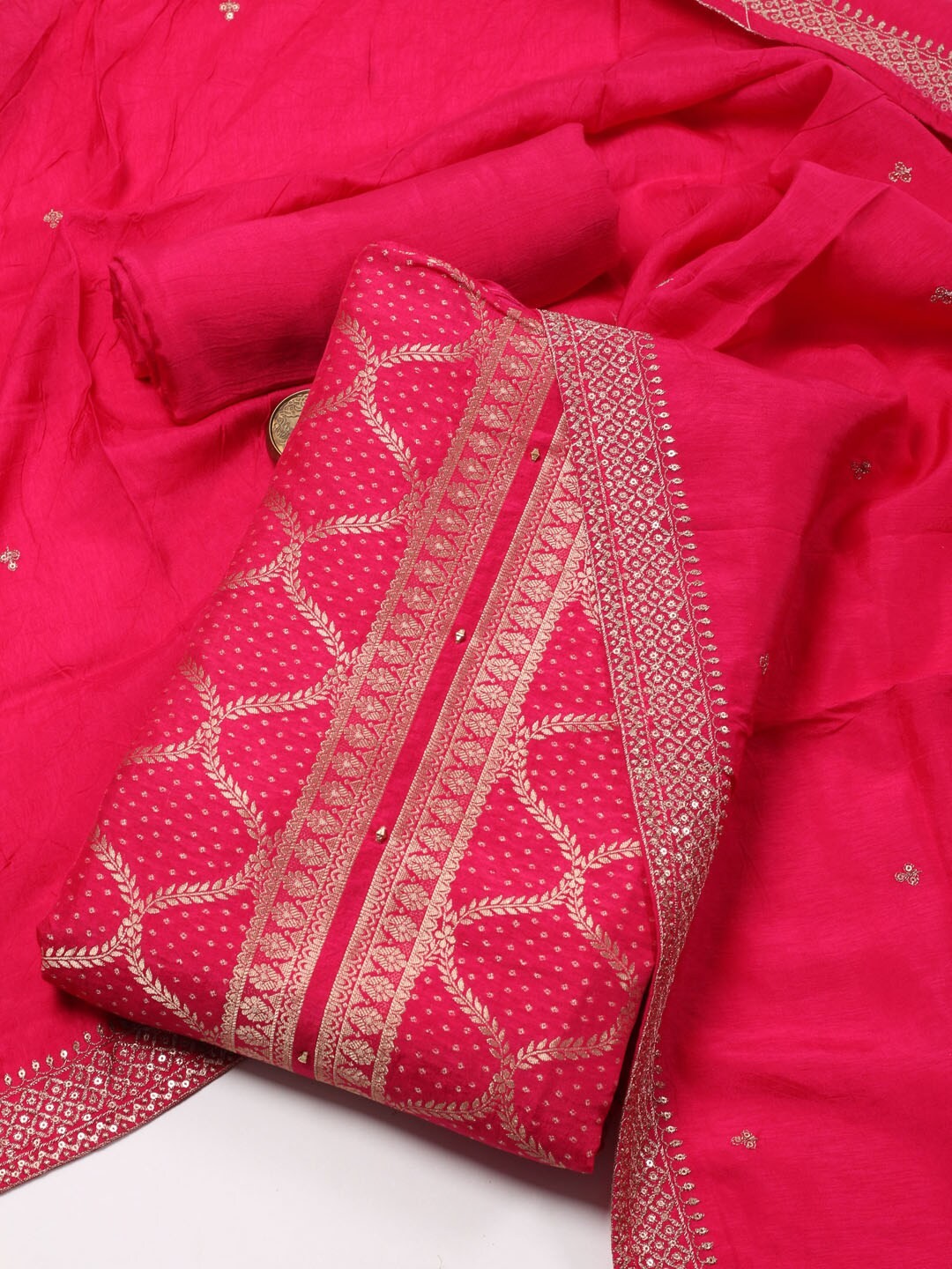 

Meena Bazaar Ethnic Motifs Woven Design Unstitched Dress Material, Pink