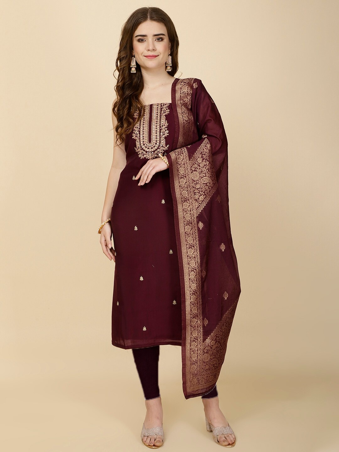 

Meena Bazaar Floral Embroidered Unstitched Dress Material, Purple