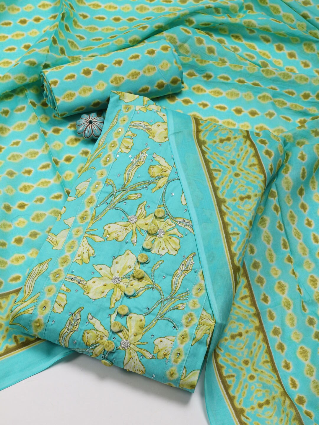

Meena Bazaar Floral Printed Unstitched Dress Material, Blue
