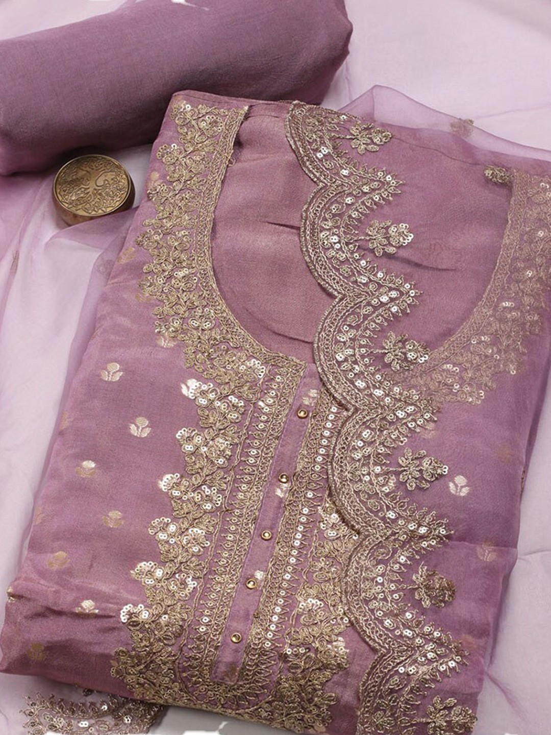 

Meena Bazaar Floral Embroidered Unstitched Dress Material, Lavender