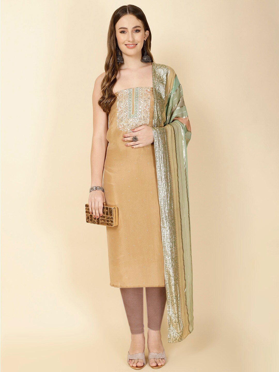 

Meena Bazaar Ethnic Motifs Embroidered Unstitched Dress Material, Peach