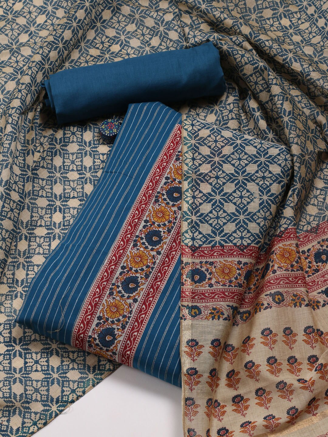 

Meena Bazaar Floral Printed Unstitched Dress Material, Blue