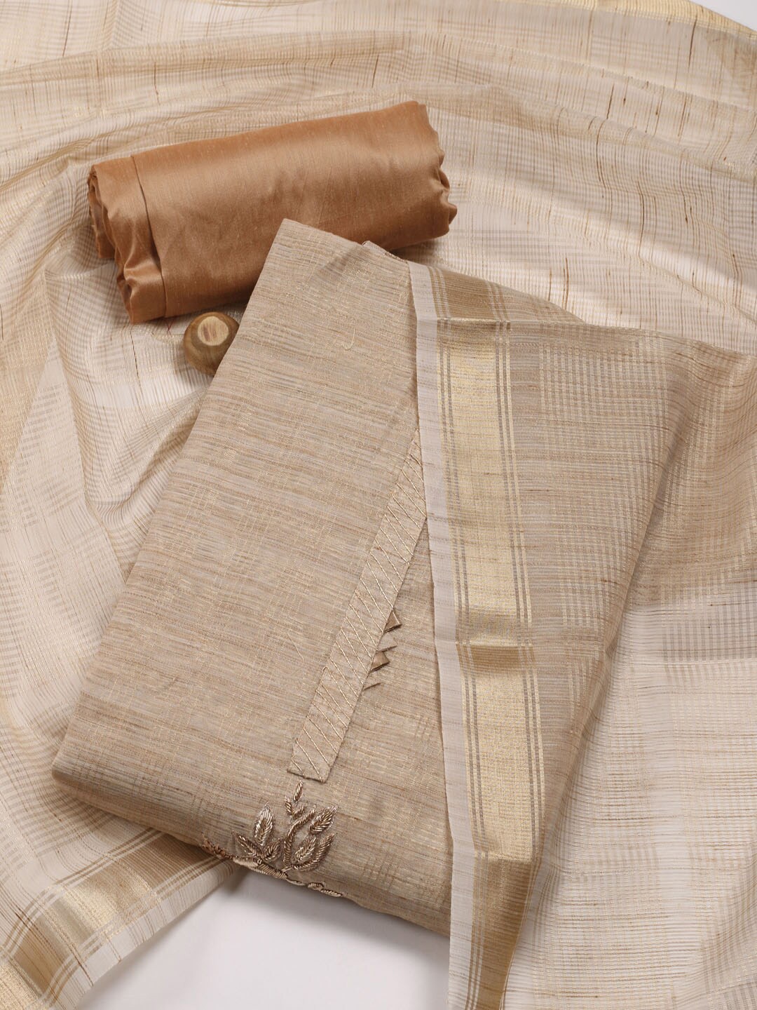 

Meena Bazaar Geometric Woven Design Unstitched Dress Material, Beige