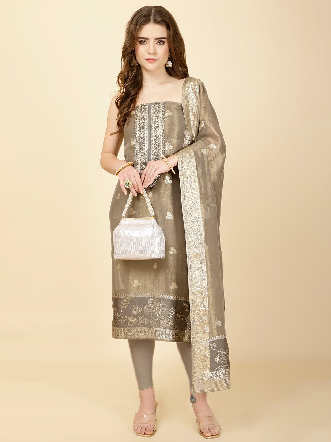 

Meena Bazaar Woven Design Unstitched Dress Material, Grey