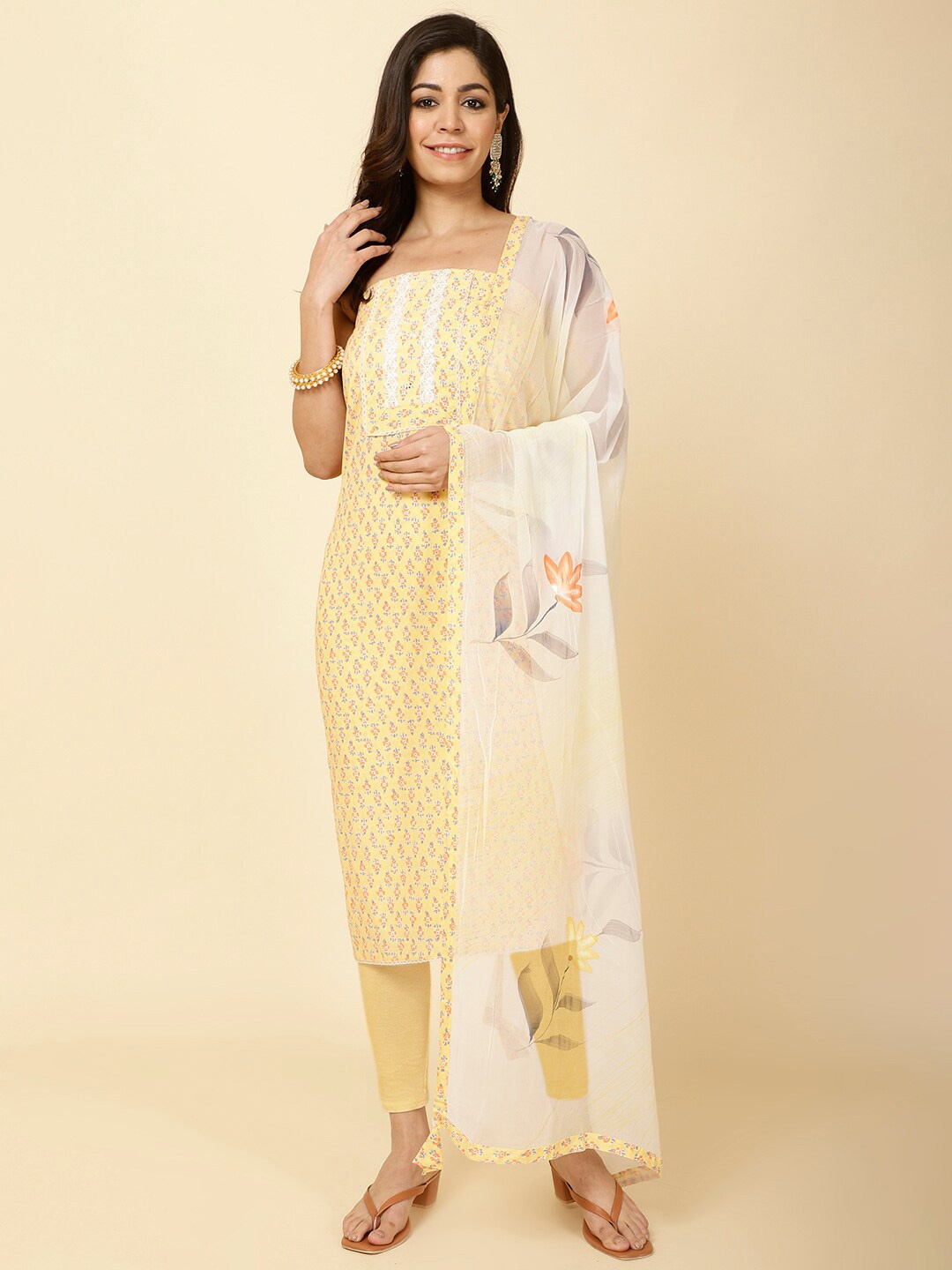 

Meena Bazaar Floral Printed Unstitched Dress Material, Yellow