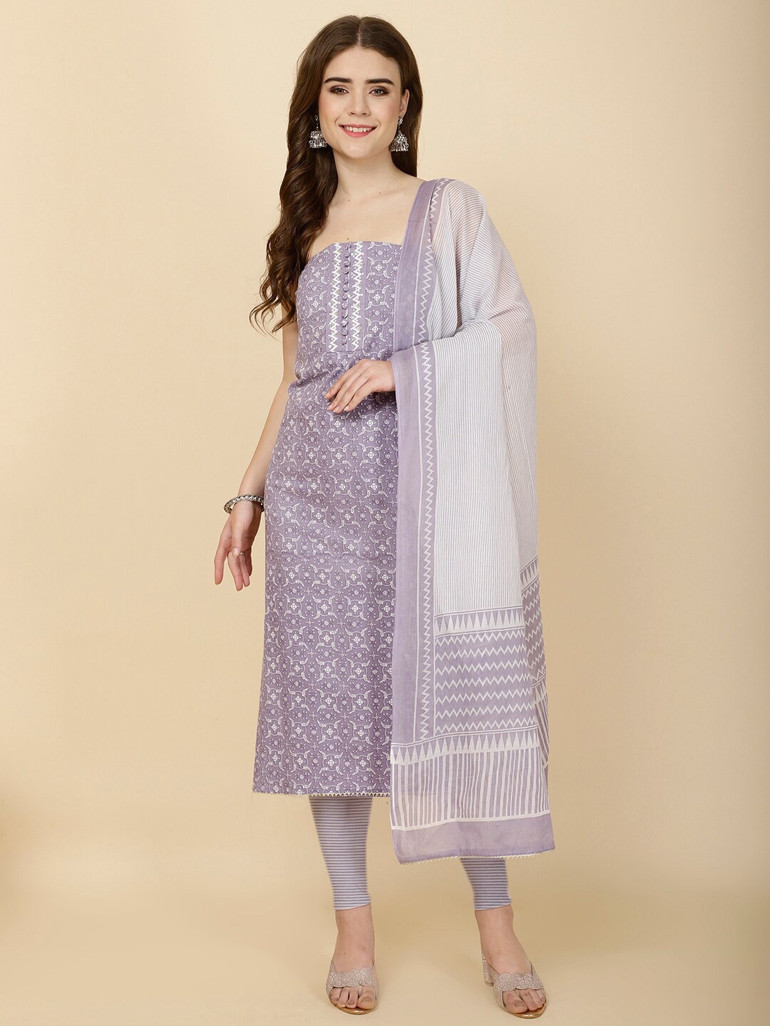 

Meena Bazaar Floral Printed Unstitched Dress Material, Purple