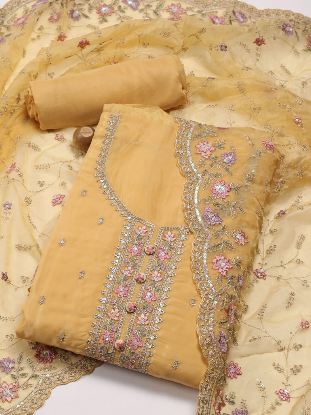

Meena Bazaar Embroidered Organza Unstitched Dress Material, Yellow