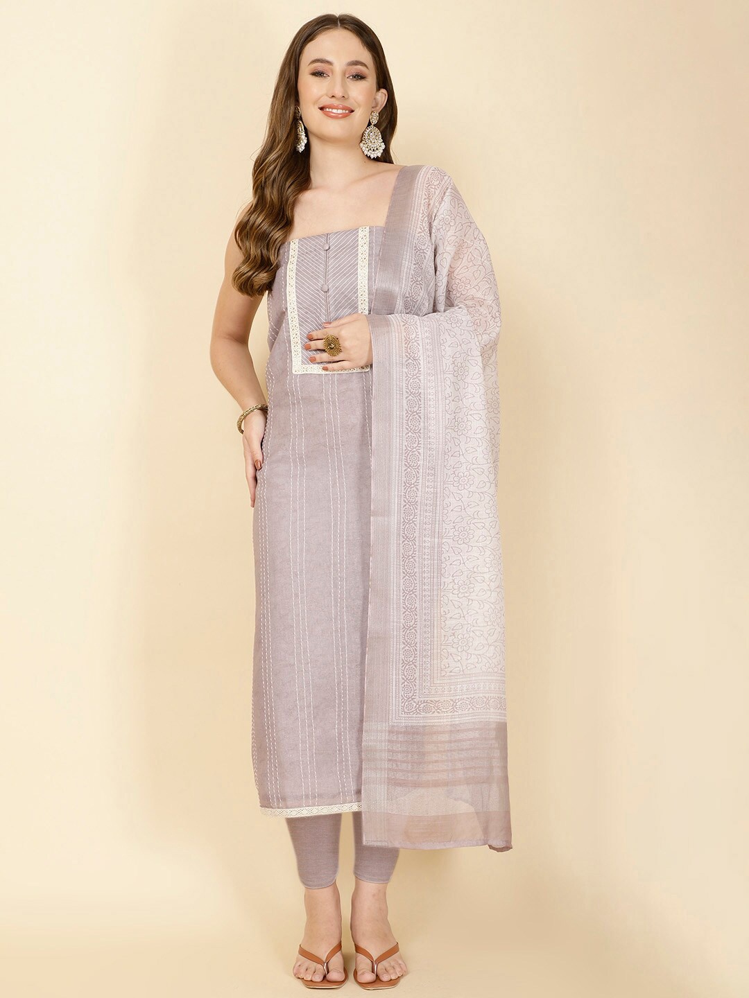 

Meena Bazaar Woven Design Linen Unstitched Dress Material, Grey