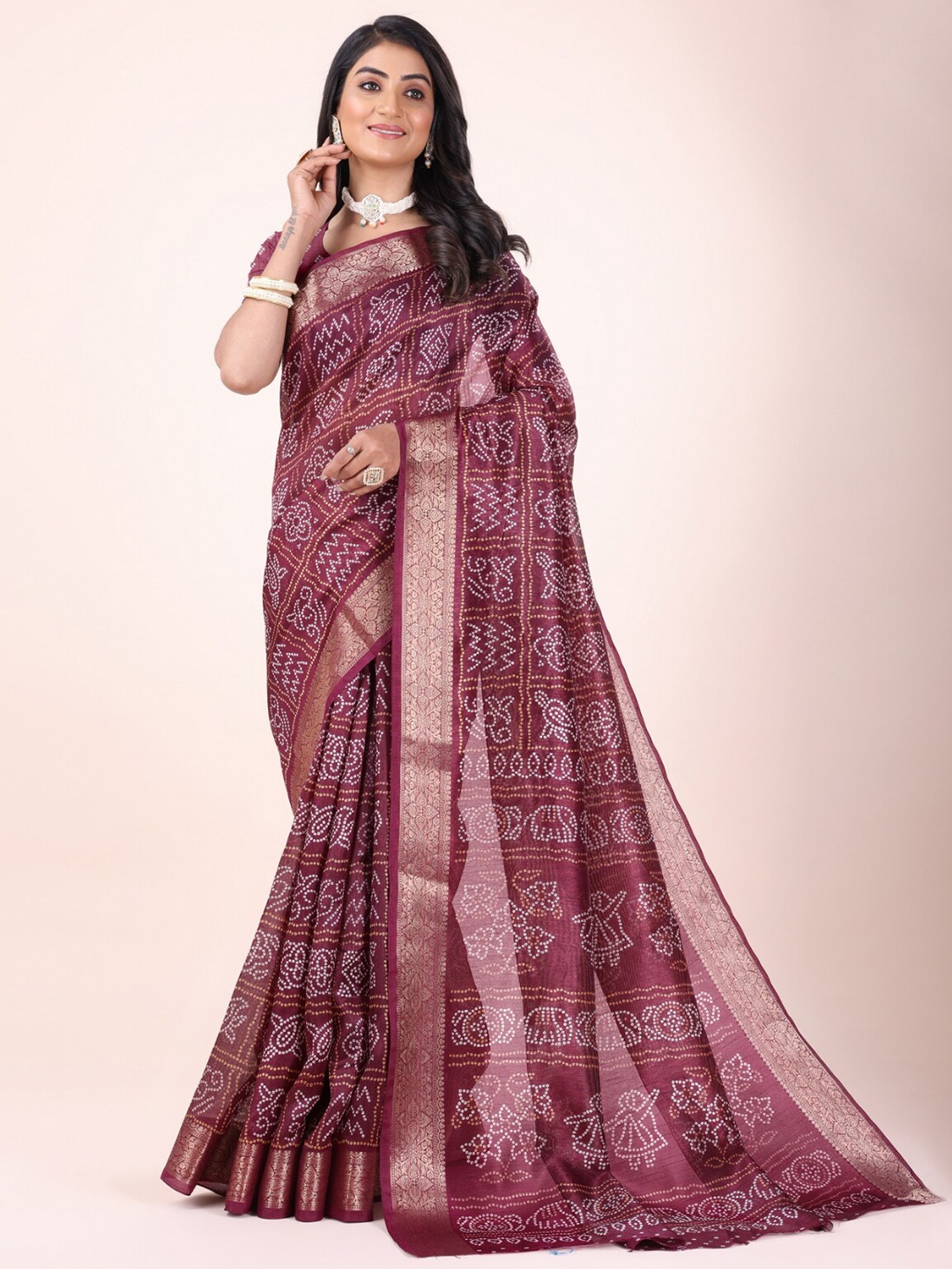 

SANJANA SILK Ethnic Motifs Chanderi Saree, Purple