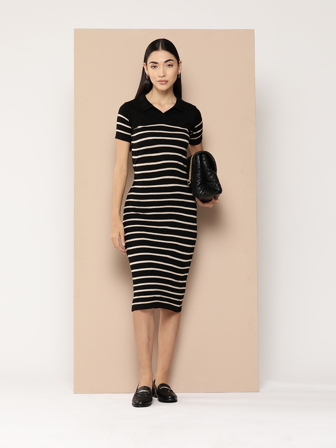 

Chemistry Pure Acrylic Striped Midi Winter Dress, Black