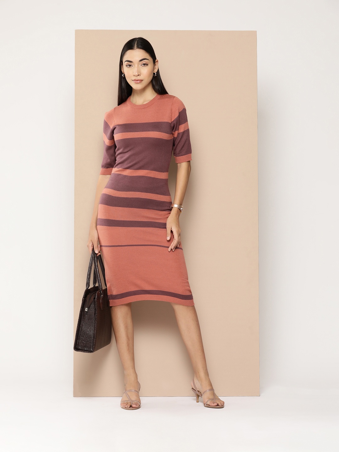 

Chemistry Pure Acrylic Striped Midi Winter Dress, Rose