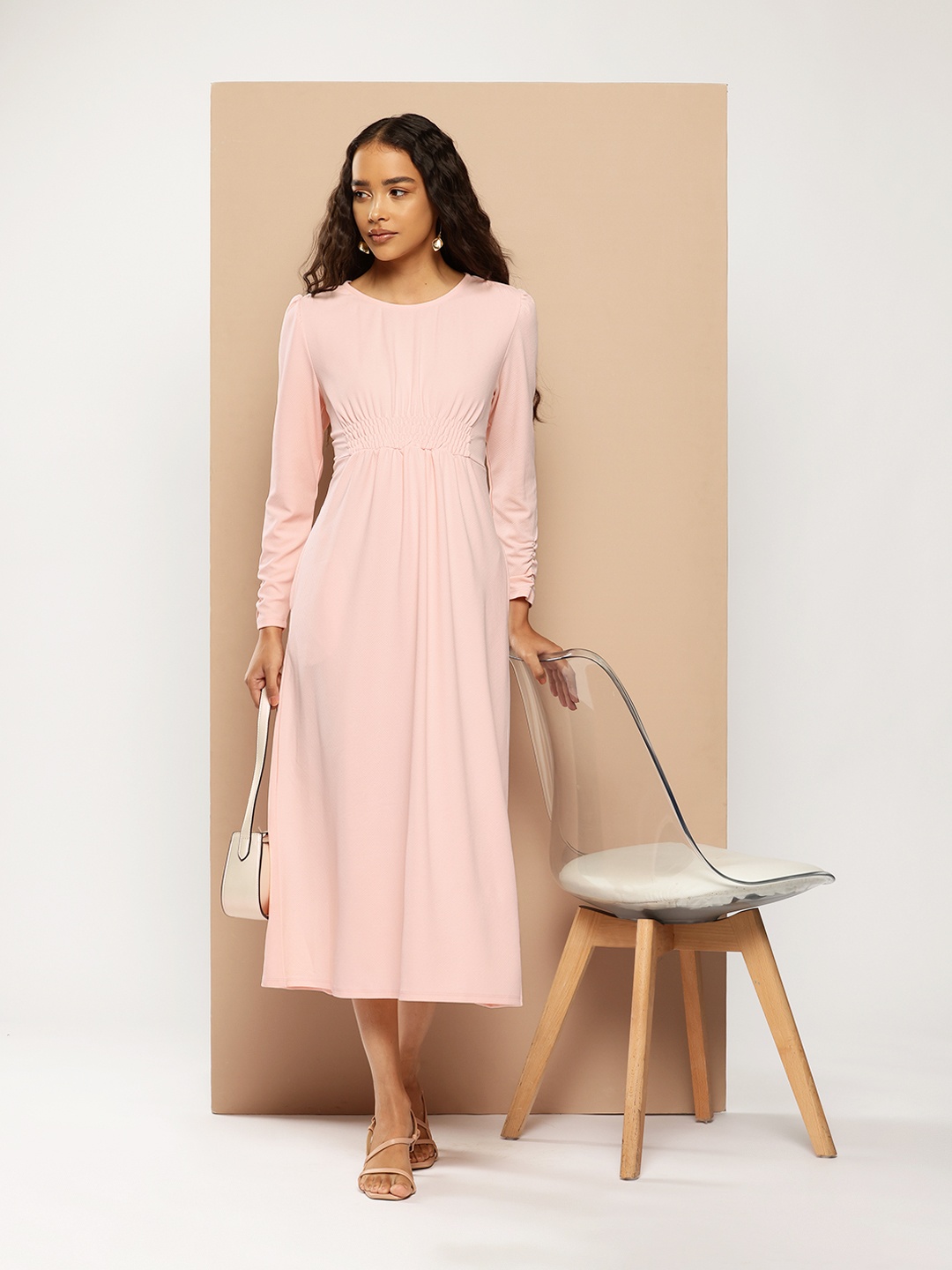 

Chemistry Cinched Waist Smocked Midi Dress, Pink