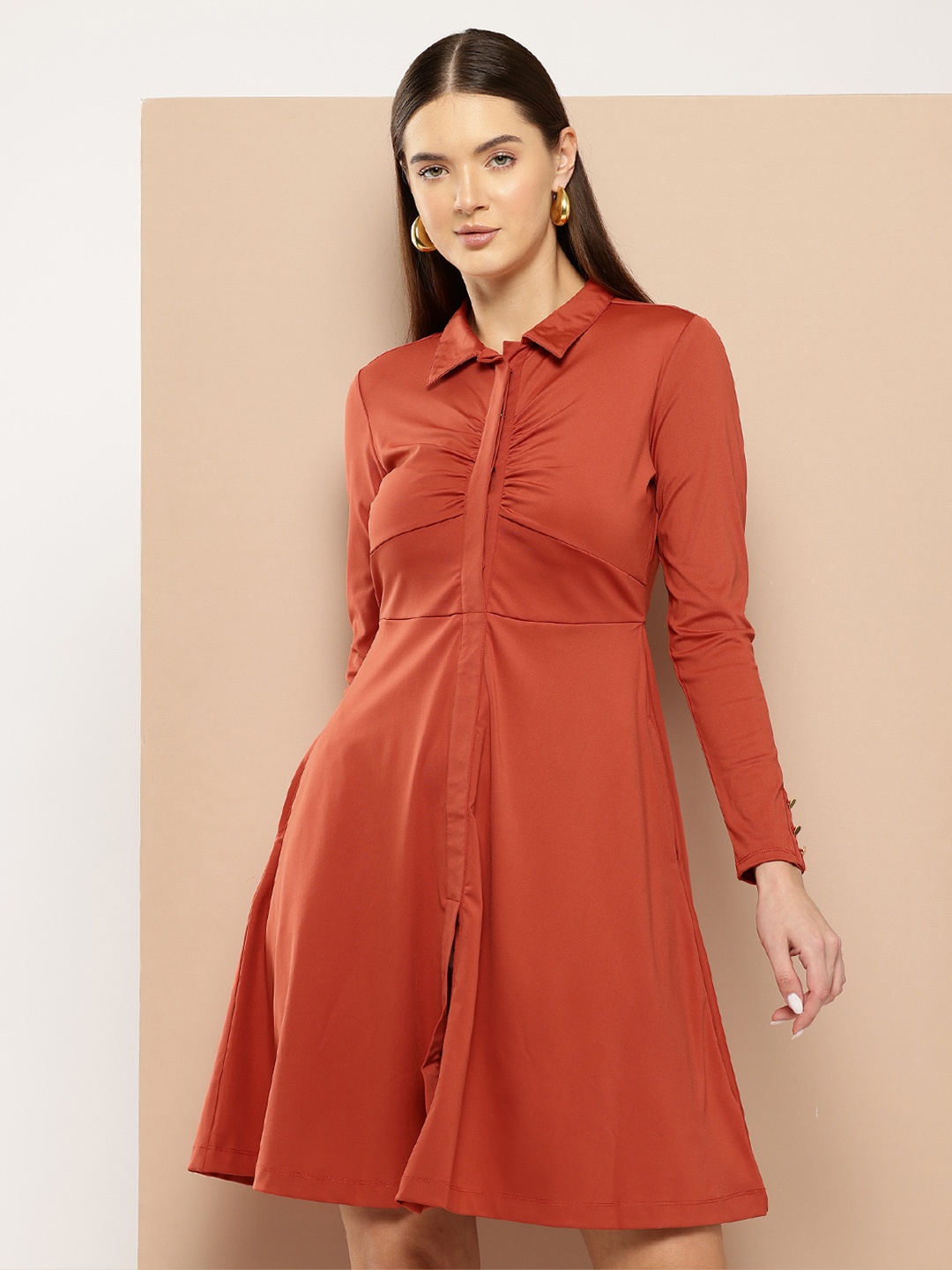 

Chemistry Gathered Detail Shirt Style Dress, Rust