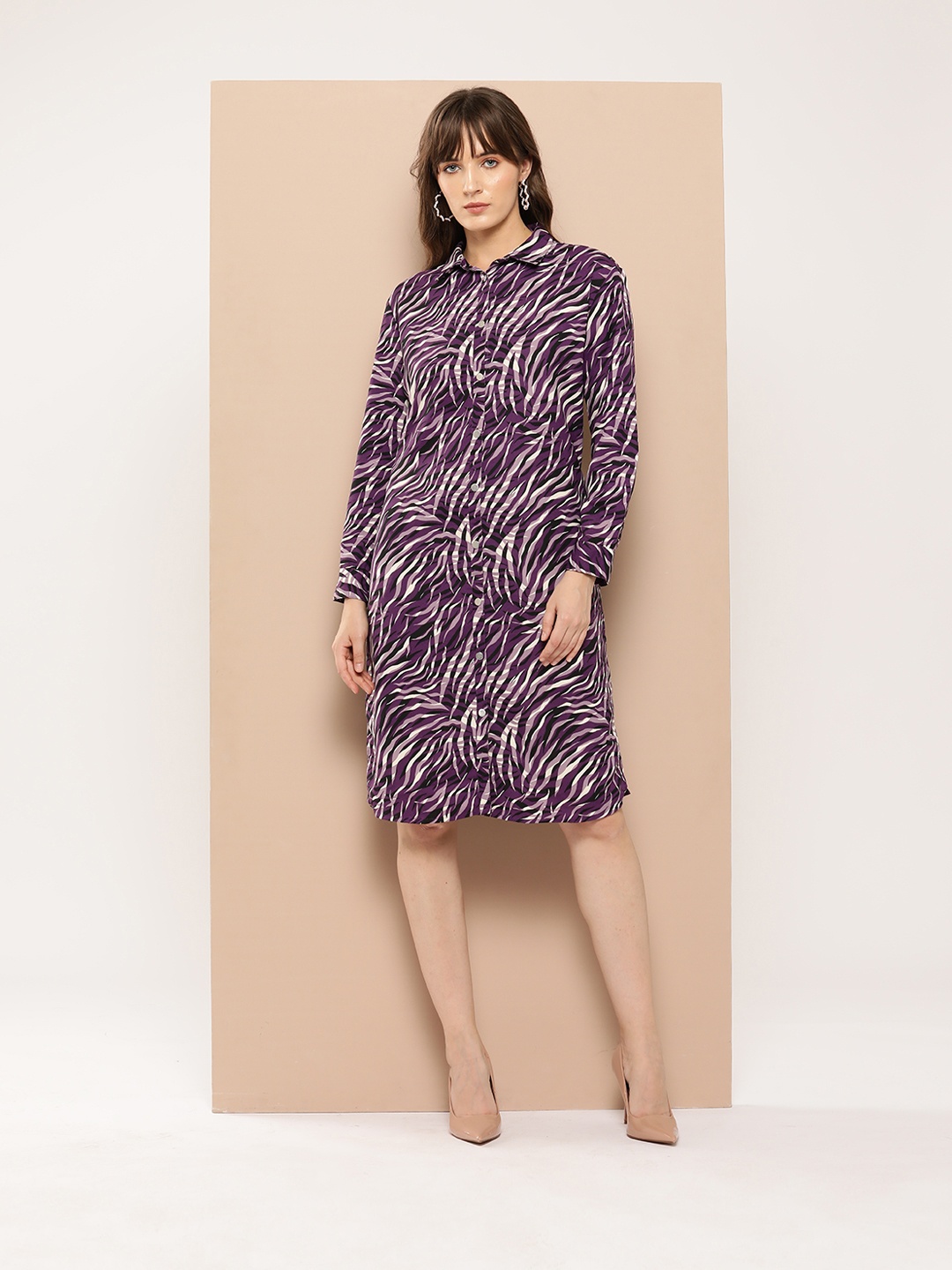 

Chemistry Animal Print Shirt Dress, Purple