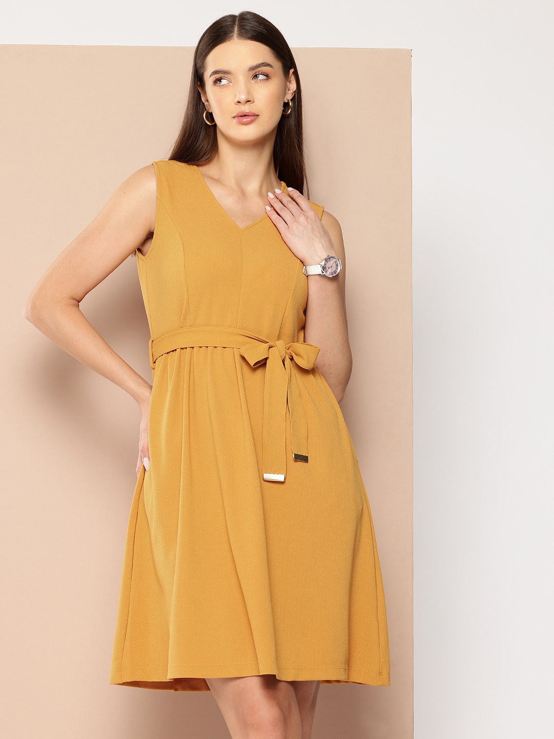 

Chemistry A-Line Dress with Belt, Mustard