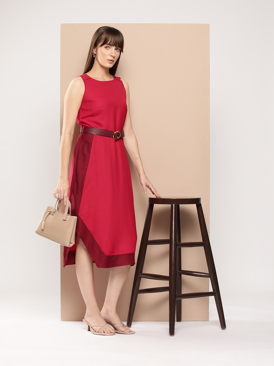 

Chemistry A-Line Midi Dress with Belt, Red