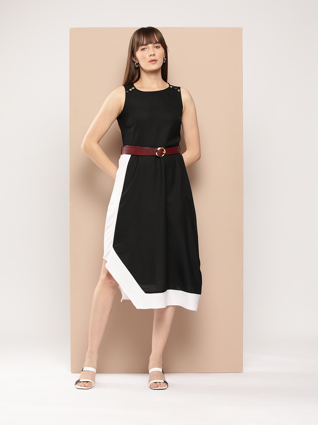 

Chemistry A-Line Midi Dress with Belt, Black
