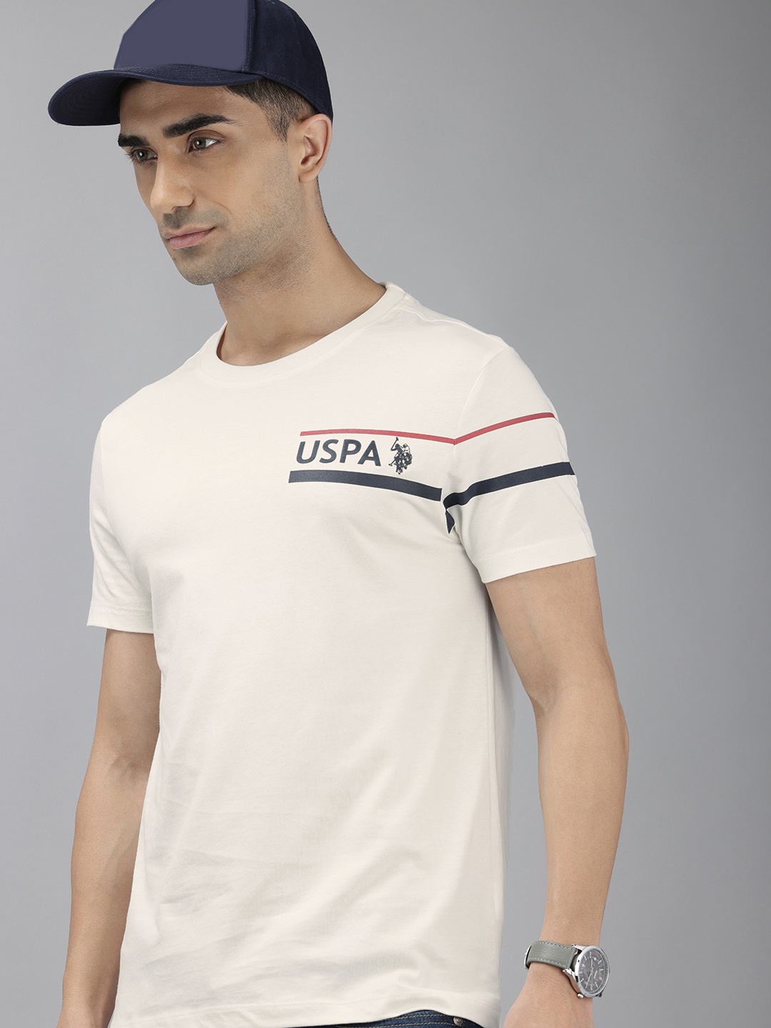 

U.S. Polo Assn. Denim Co. Brand Logo Printed Pure Cotton Slim Fit T-shirt, Off white