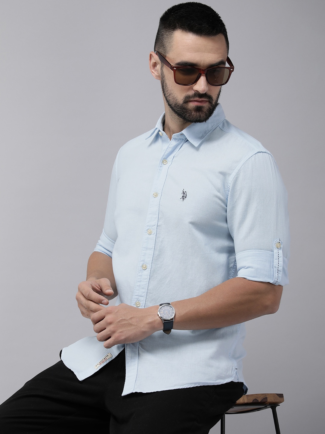 

U.S. Polo Assn. Denim Co. Linen Cotton Slim Fit Opaque Casual Shirt, Blue