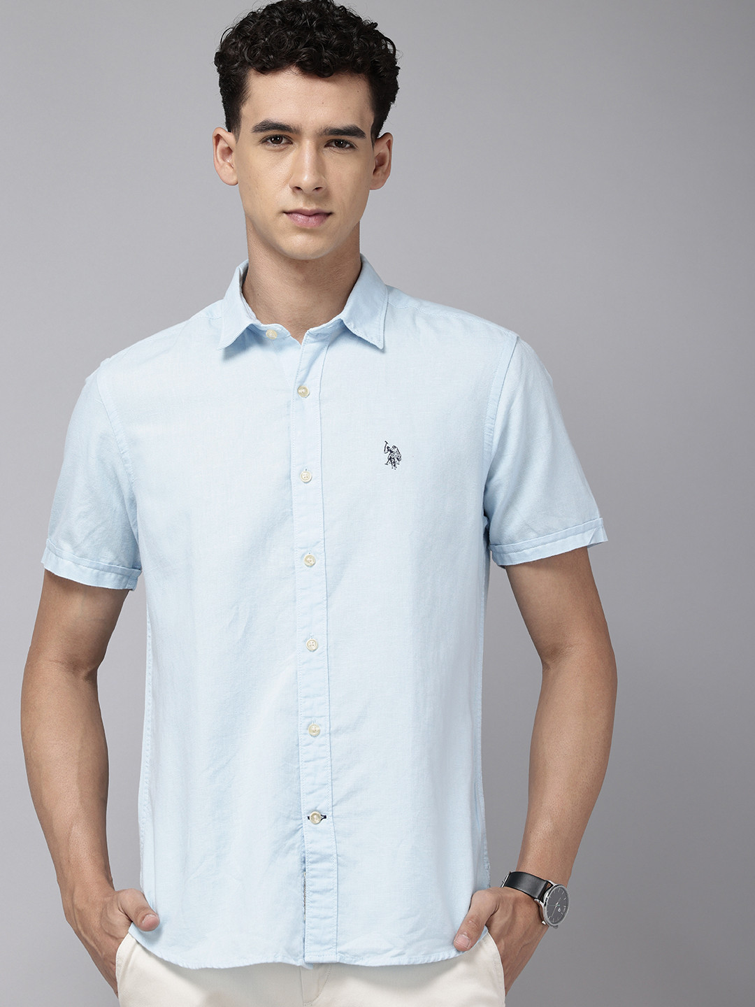 

U.S. Polo Assn. Denim Co. Linen Cotton Slim Fit Casual Shirt, Blue