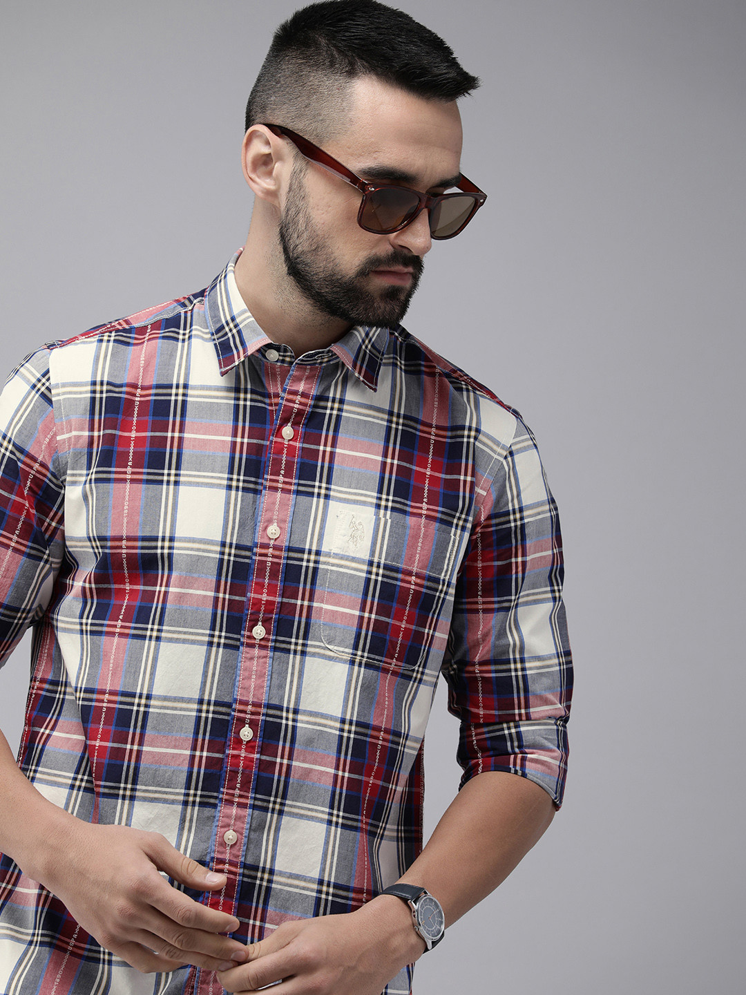 

U.S. Polo Assn. Denim Co. Pure Cotton Slim Fit Checked Casual Shirt, Red