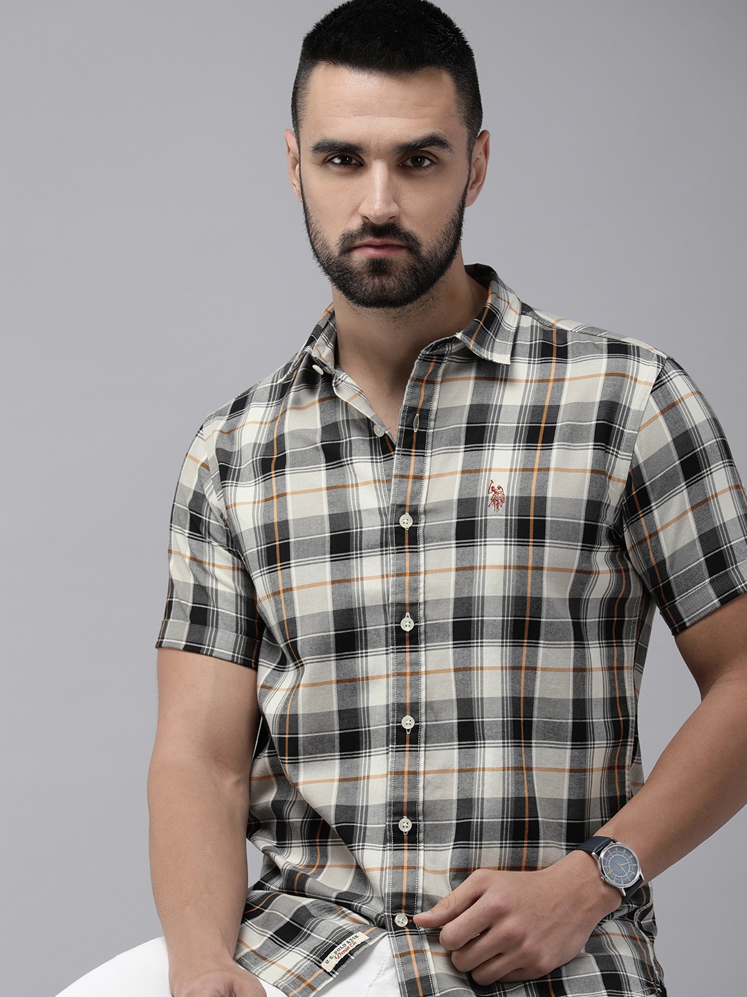 

U.S. Polo Assn. Denim Co. Pure Cotton Slim Fit Checked Casual Shirt, Black