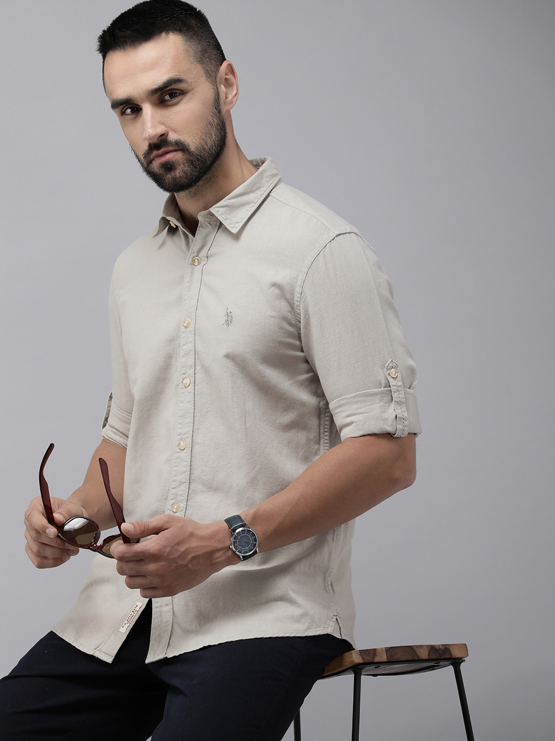

U.S. Polo Assn. Denim Co. Linen Cotton Slim Fit Opaque Casual Shirt, Grey
