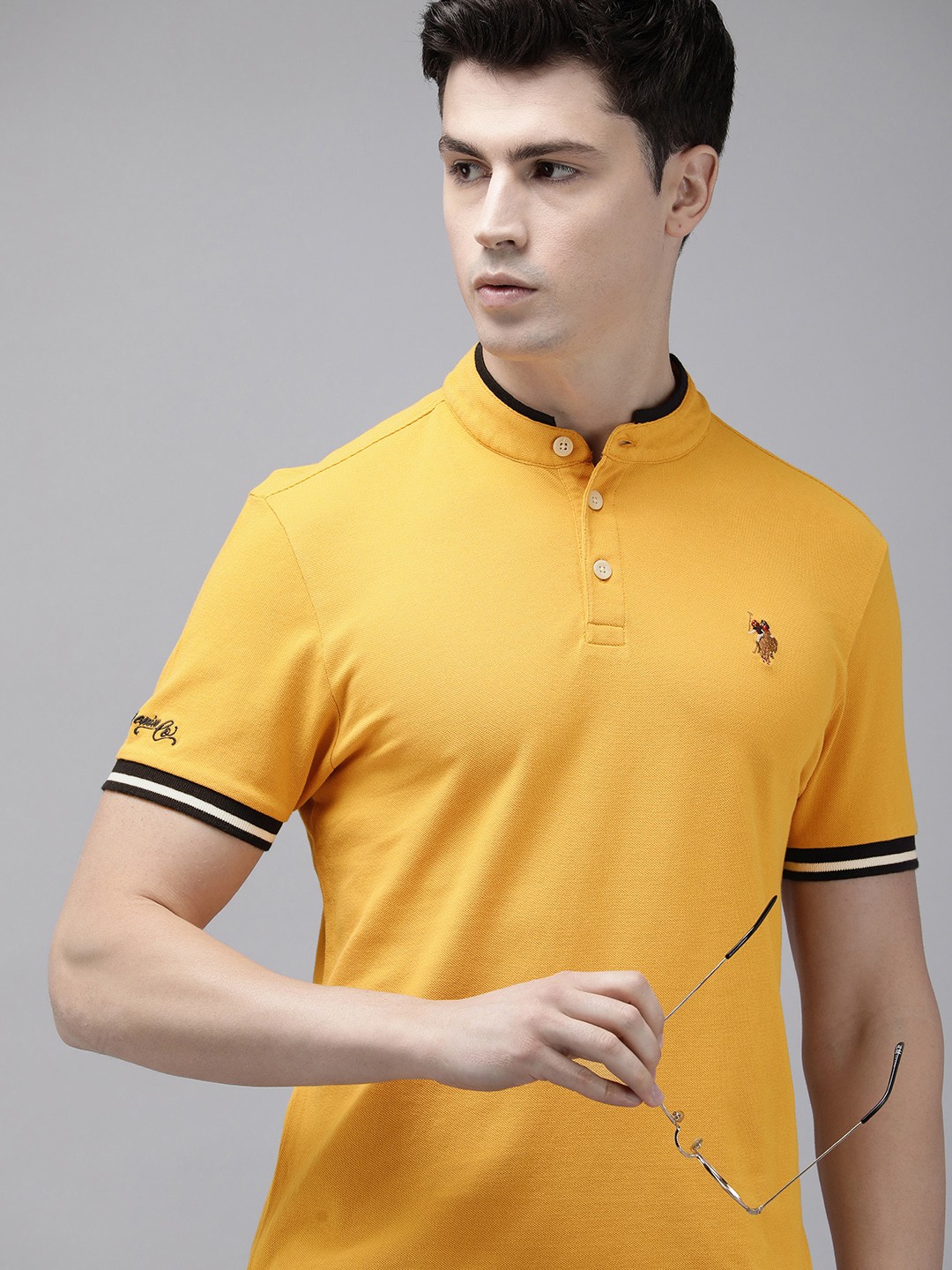 

U.S. Polo Assn. Denim Co. Henley Neck Pure Cotton Slim Fit T-shirt, Mustard