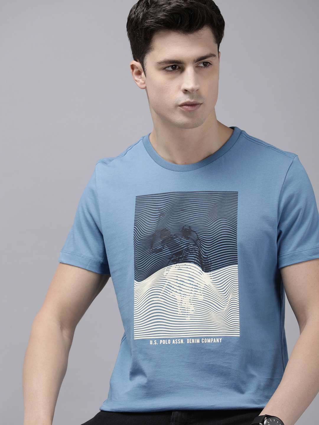 

U.S. Polo Assn. Denim Co. Printed Pure Cotton Slim Fit T-shirt, Blue
