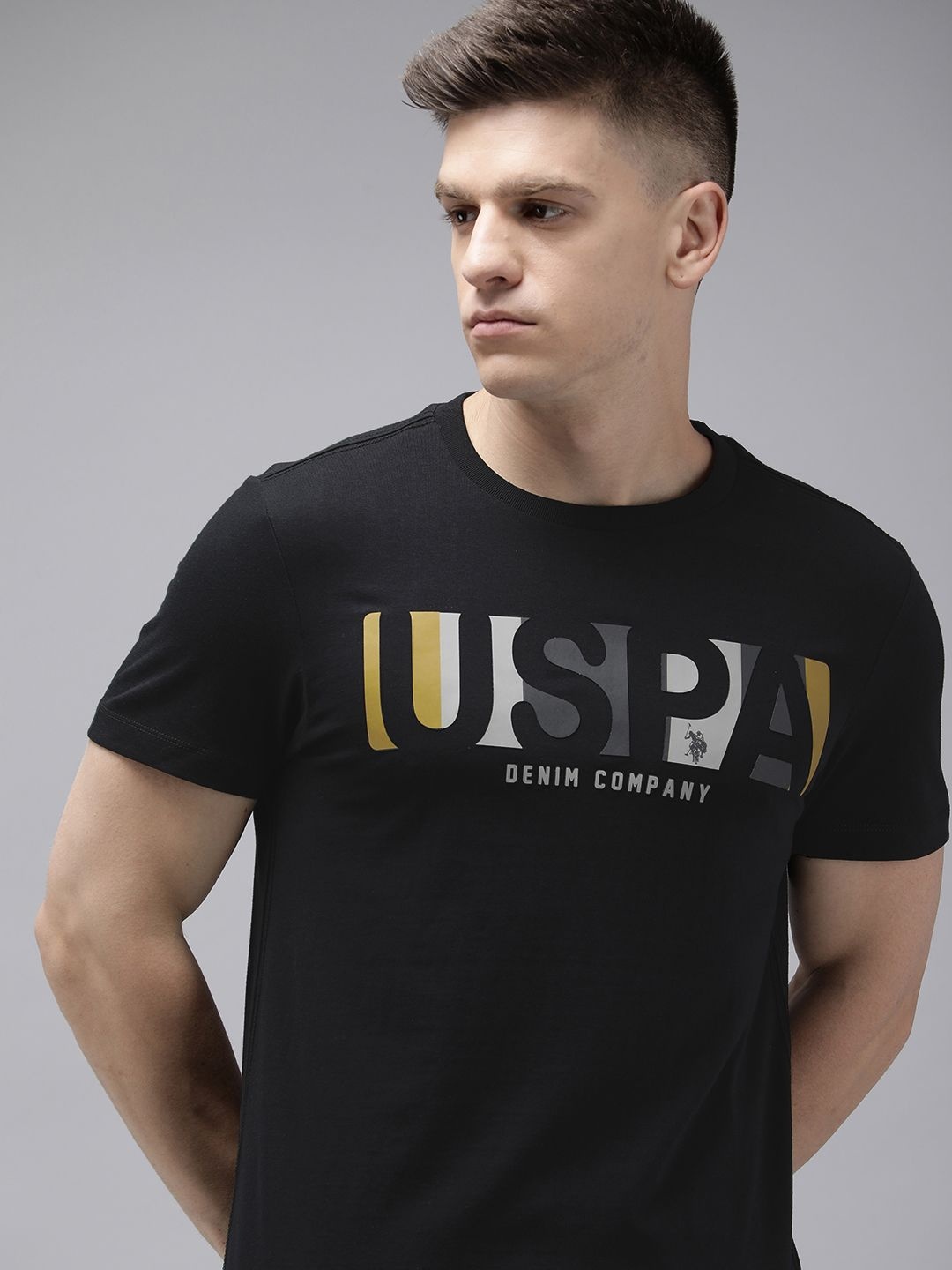 

U.S. Polo Assn. Denim Co. Brand Logo Printed Pure Cotton Slim Fit T-shirt, Black