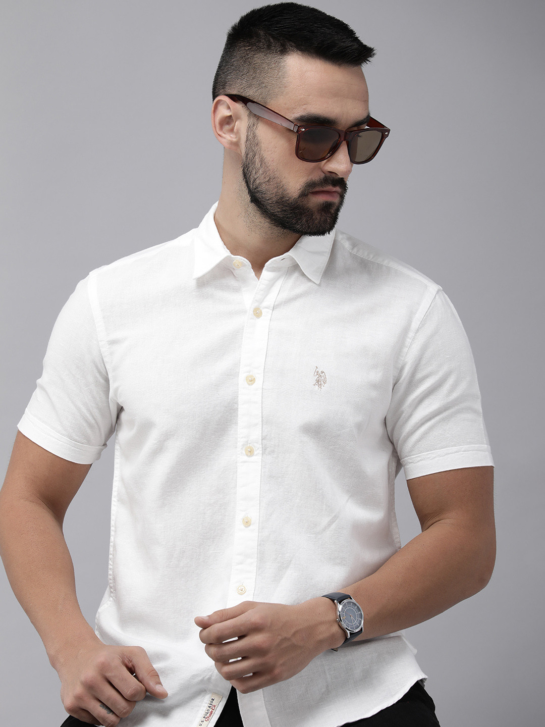 

U.S. Polo Assn. Denim Co. Linen Cotton Slim Fit Opaque Casual Shirt, White