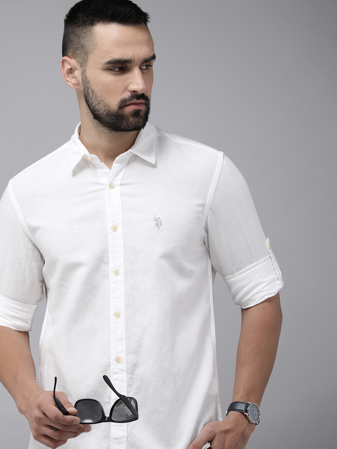 

U.S. Polo Assn. Denim Co. Linen Cotton Slim Fit Opaque Casual Shirt, White
